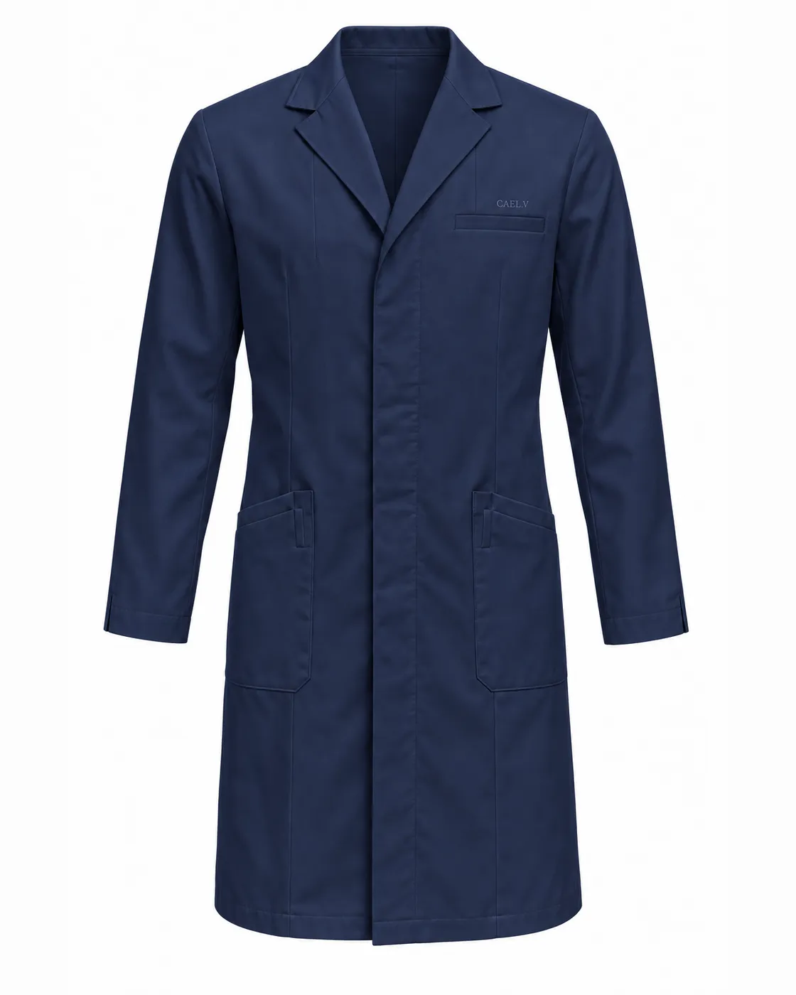 Classic Notch-Lapel Lab Coat — Front · Navy
