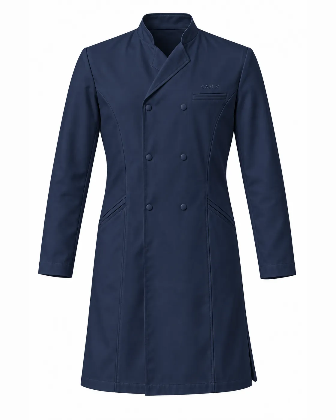 Double-Breasted Lab Coat — Front · Navy