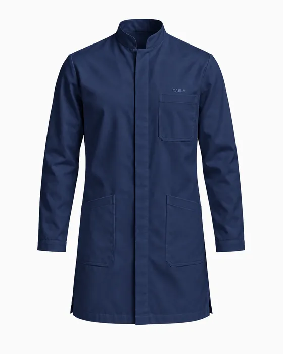 Mandarin Placket Lab Coat, Navy