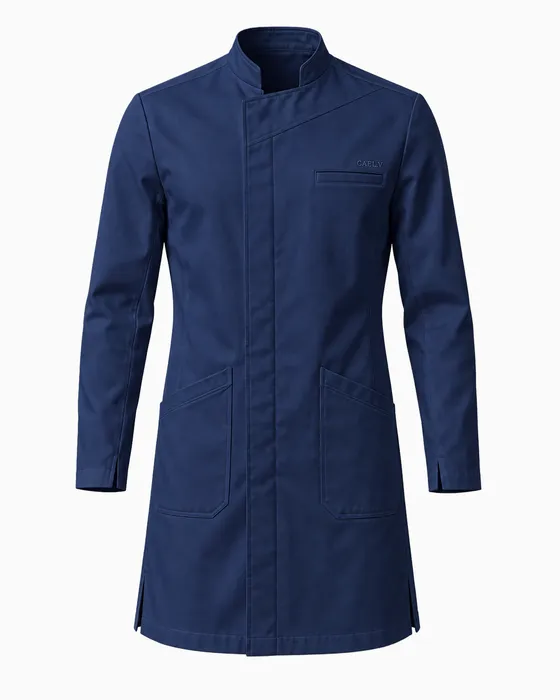 Offset Mandarin Lab Coat, Navy