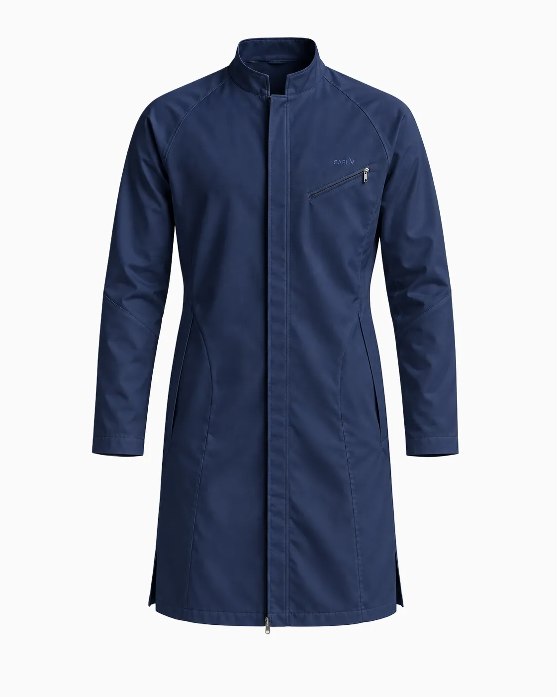Raglan Zip Lab Coat — Front · Navy