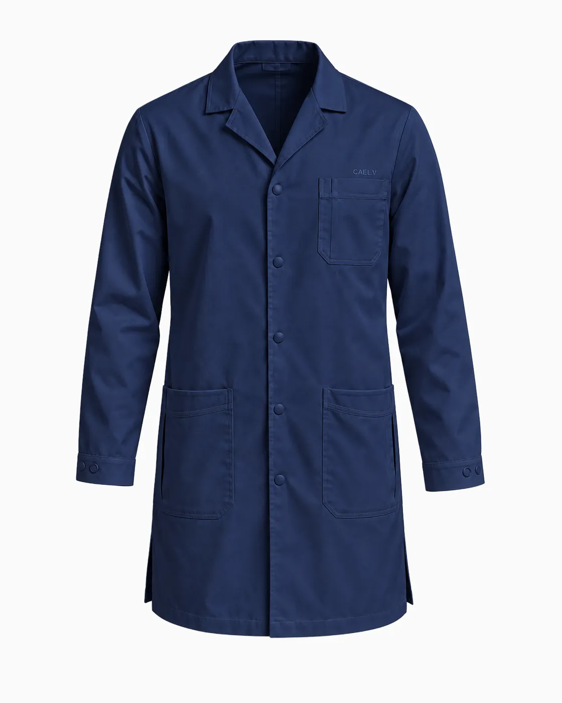 Six-Button Lab Coat — Front · Navy