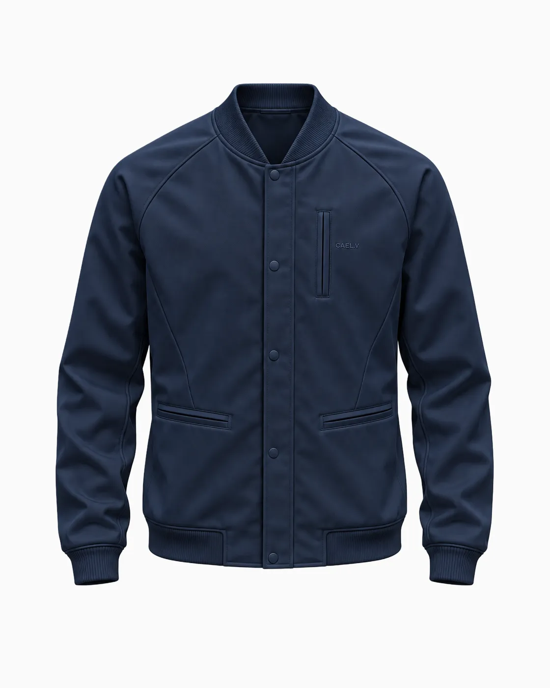 Snap Bomber Jacket — Front · Navy