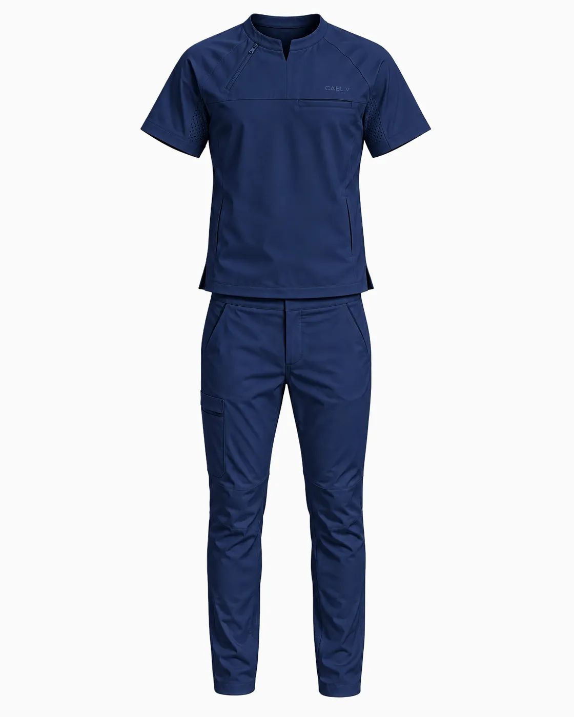 Notch-Neck Utility Set — Front · Navy