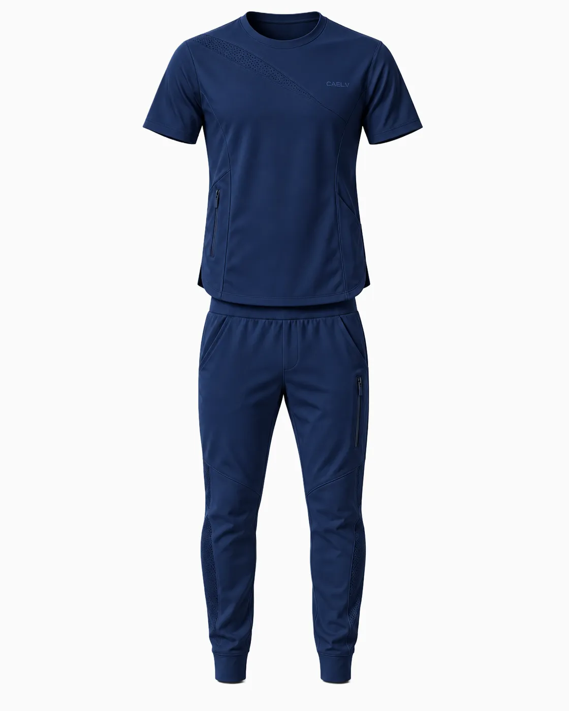 Crew-Neck Jogger Set — Front · Navy