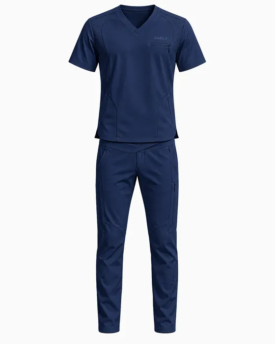 Zip-Pocket V-Neck Set, Navy