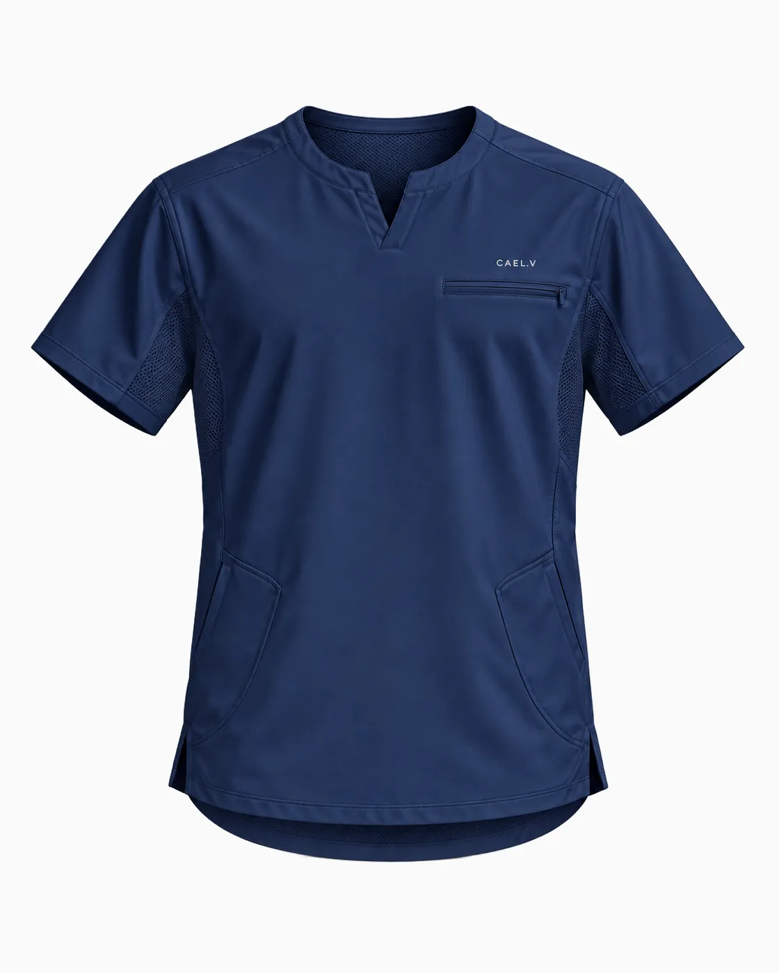 Notch-Neck Chest-Zip Top — Front · Navy