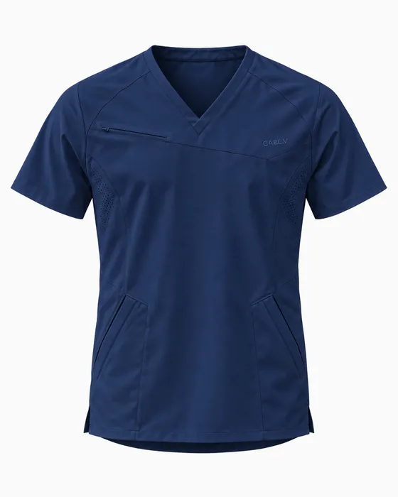 Diagonal-Yoke V-Neck Top, Navy
