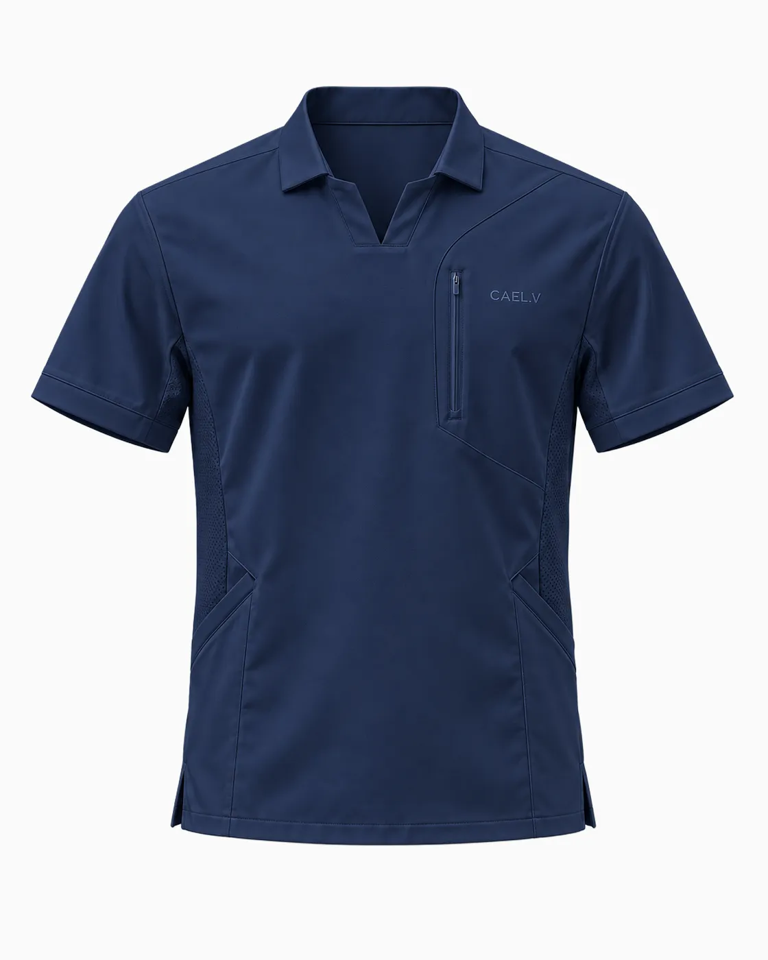 Johnny-Collar Top — Front · Navy