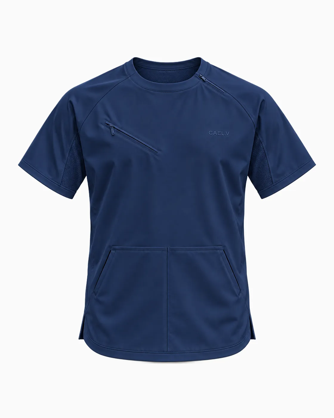 Raglan Crew Kangaroo Top — Front · Navy