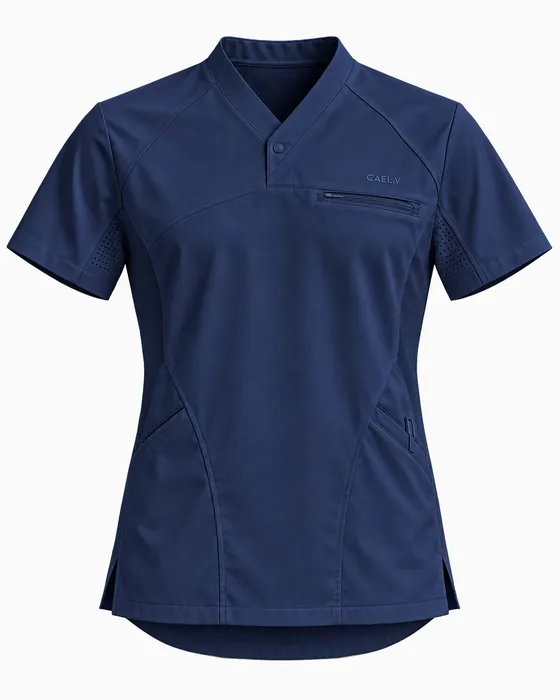 Snap V-Neck Panelled Top, Navy