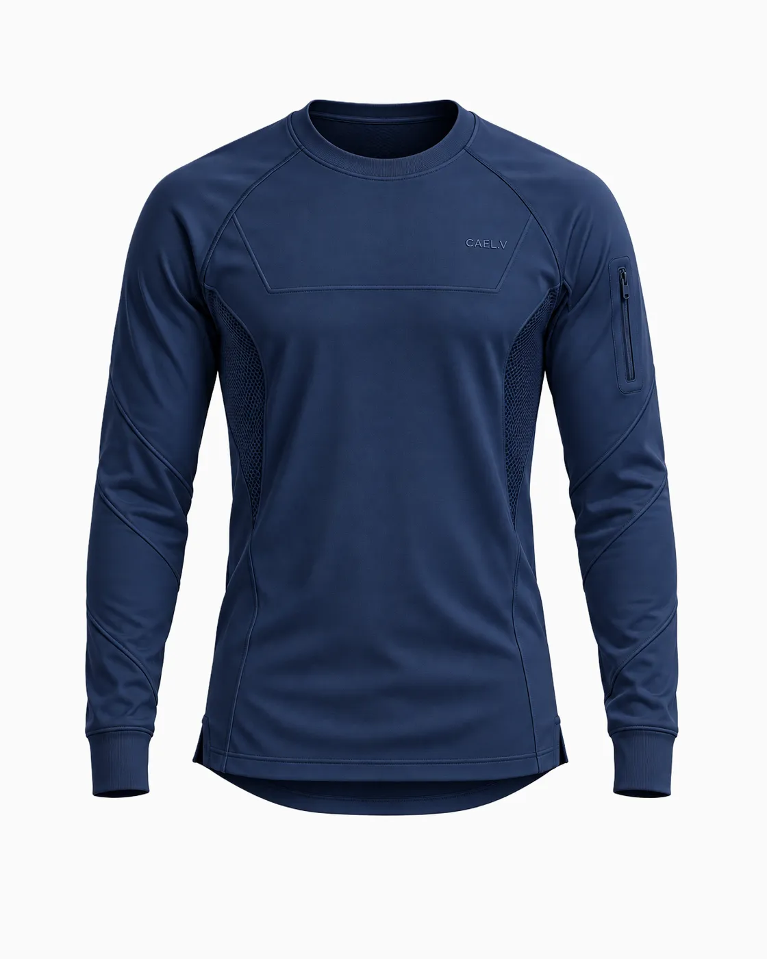 Sleeve-Pocket Crew Underscrub — Front · Navy