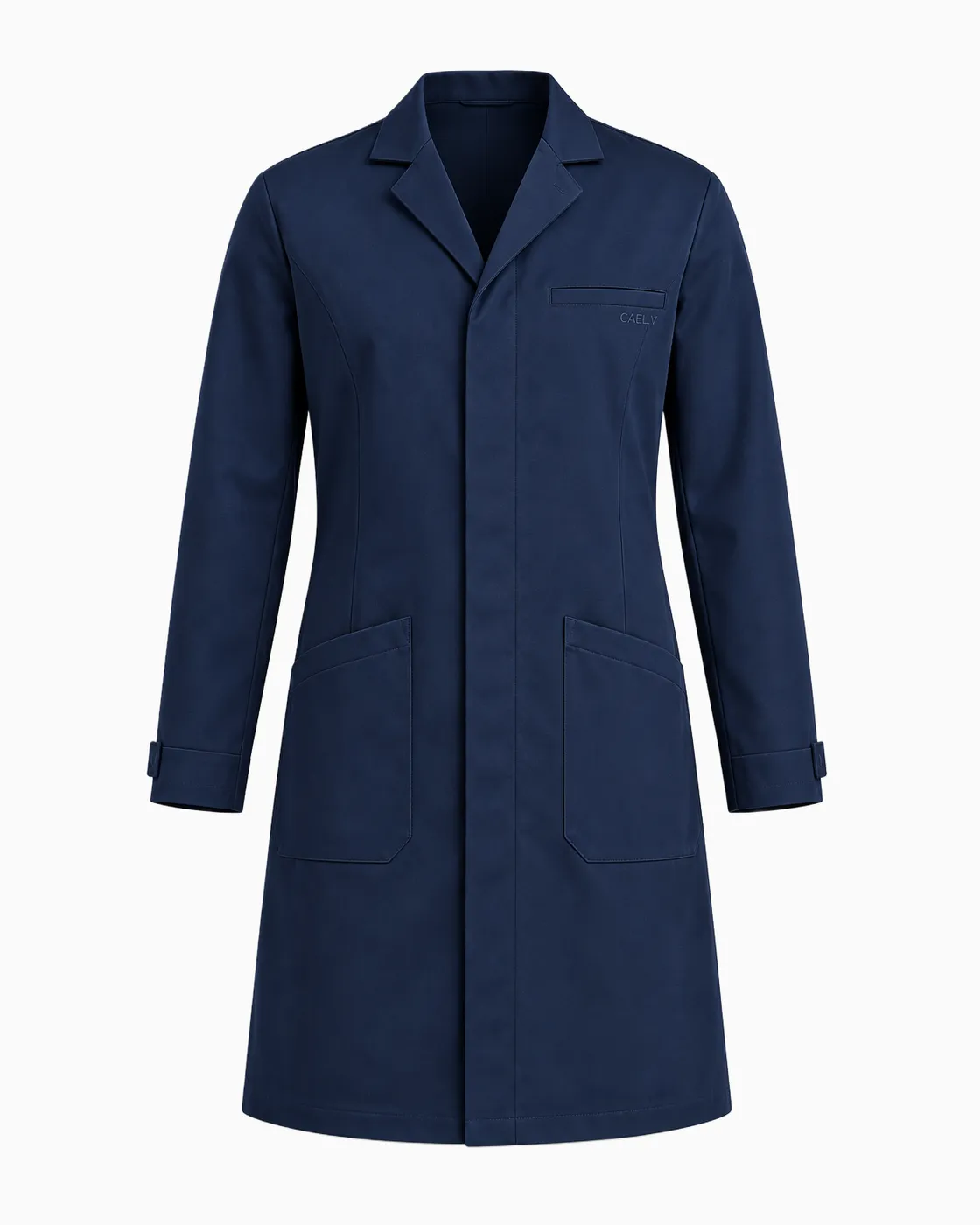 Concealed-Placket Lab Coat — Front · Navy