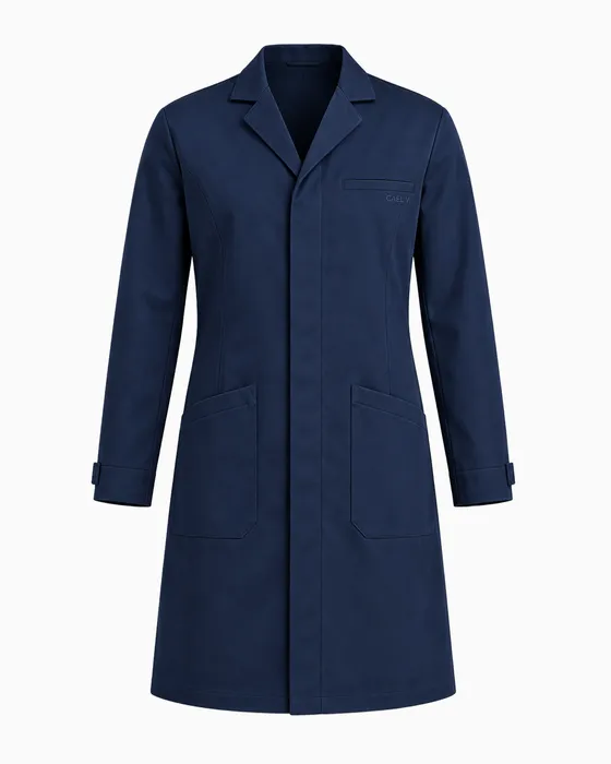 Concealed-Placket Lab Coat, Navy
