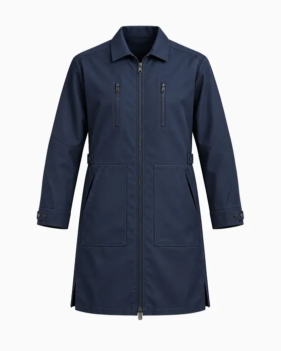 Shirt-Collar Zip Lab Coat, Navy