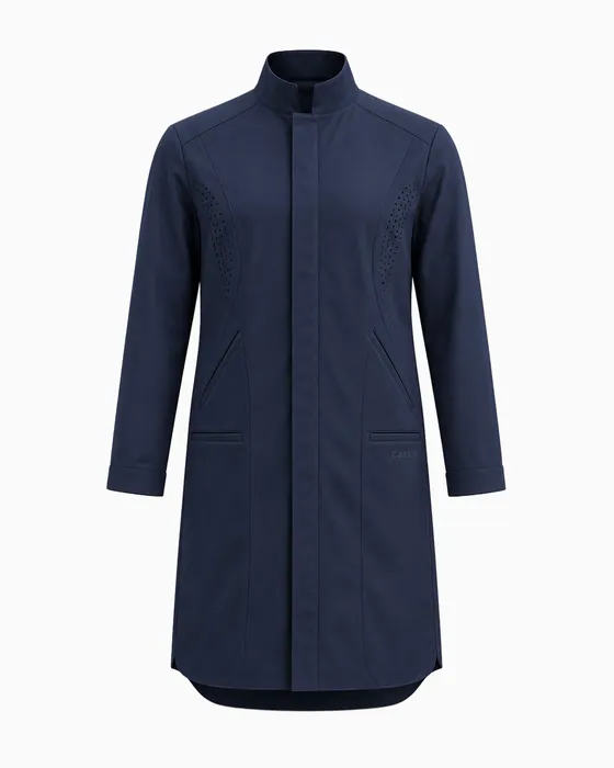 Mandarin Mesh-Panel Lab Coat, Navy