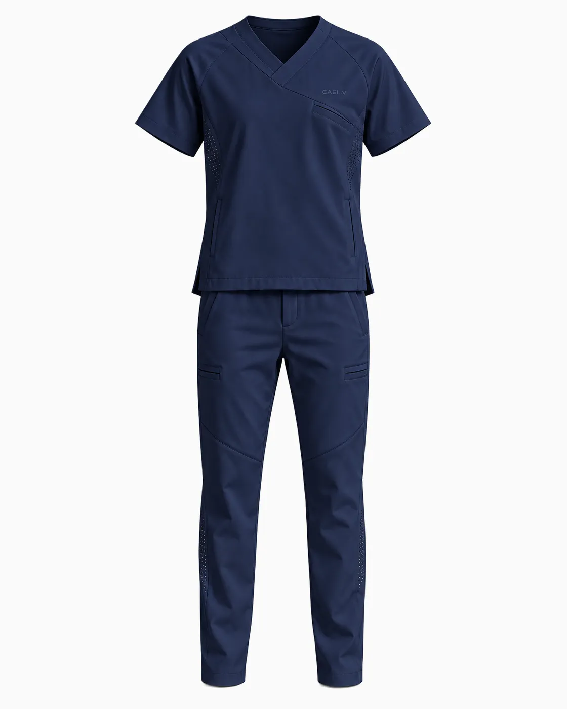 V-Neck Mesh-Panel Set — Front · Navy