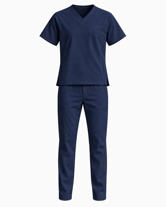 V-Neck Mesh-Panel Set, Navy