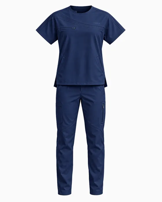 Crew-Neck Chest-Zip Set, Navy
