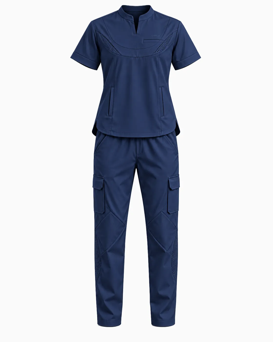 Yoked Notch-Neck Set — Front · Navy