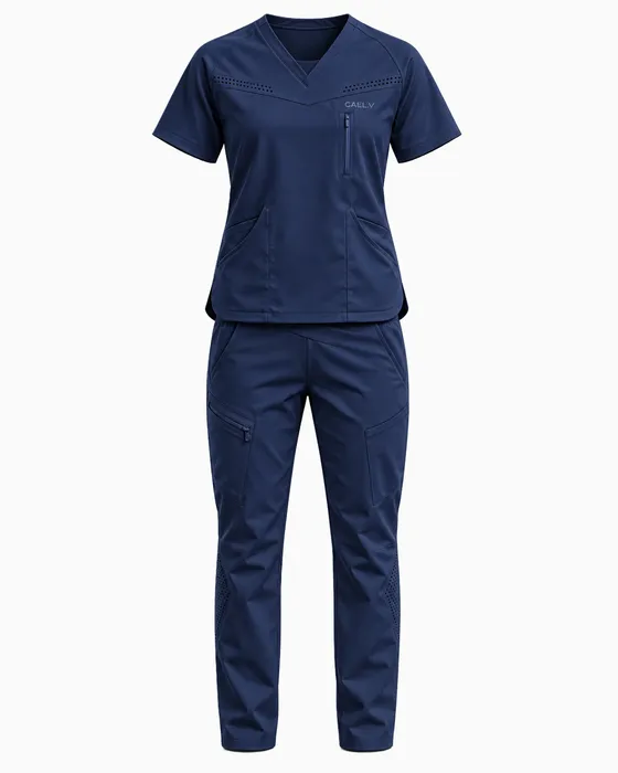 V-Neck Zip-Pocket Set, Navy