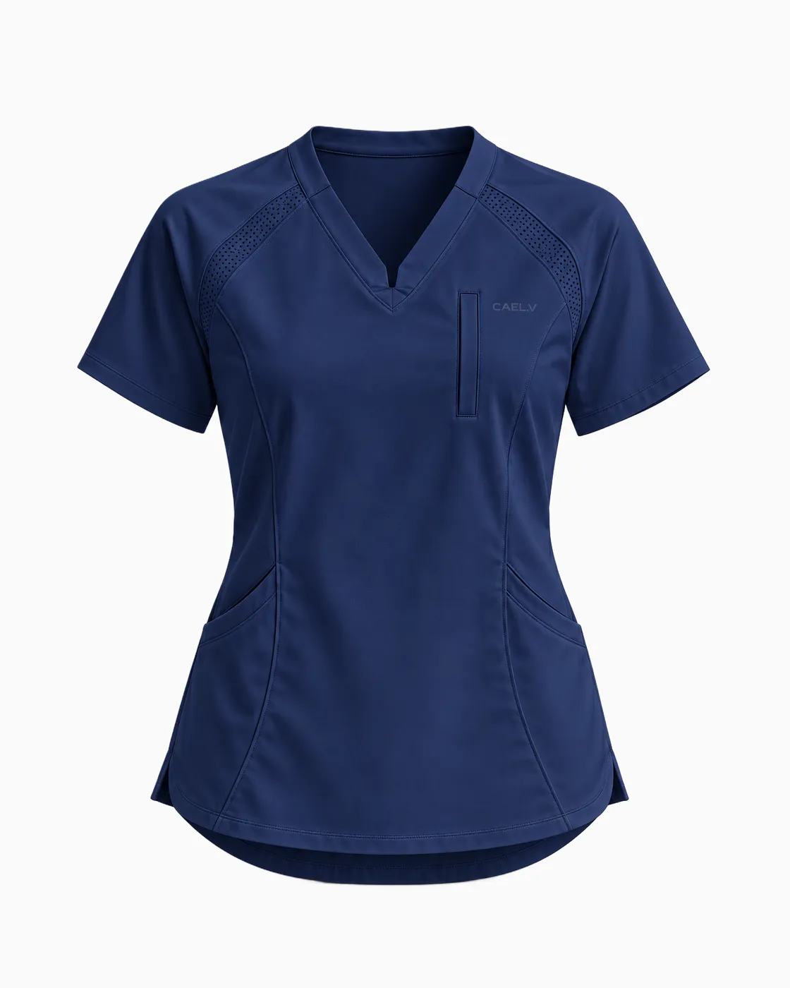 Raglan V-Neck Mesh Top — Front · Navy