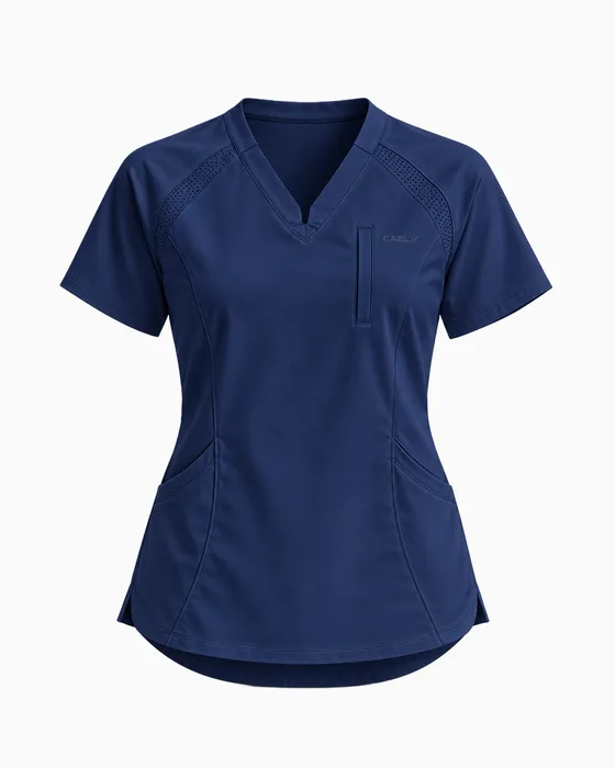 Raglan V-Neck Mesh Top, Navy