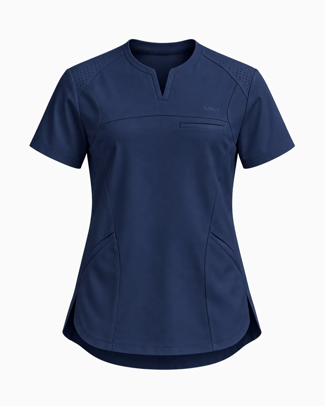 Notch-Neck Yoke Top — Front · Navy