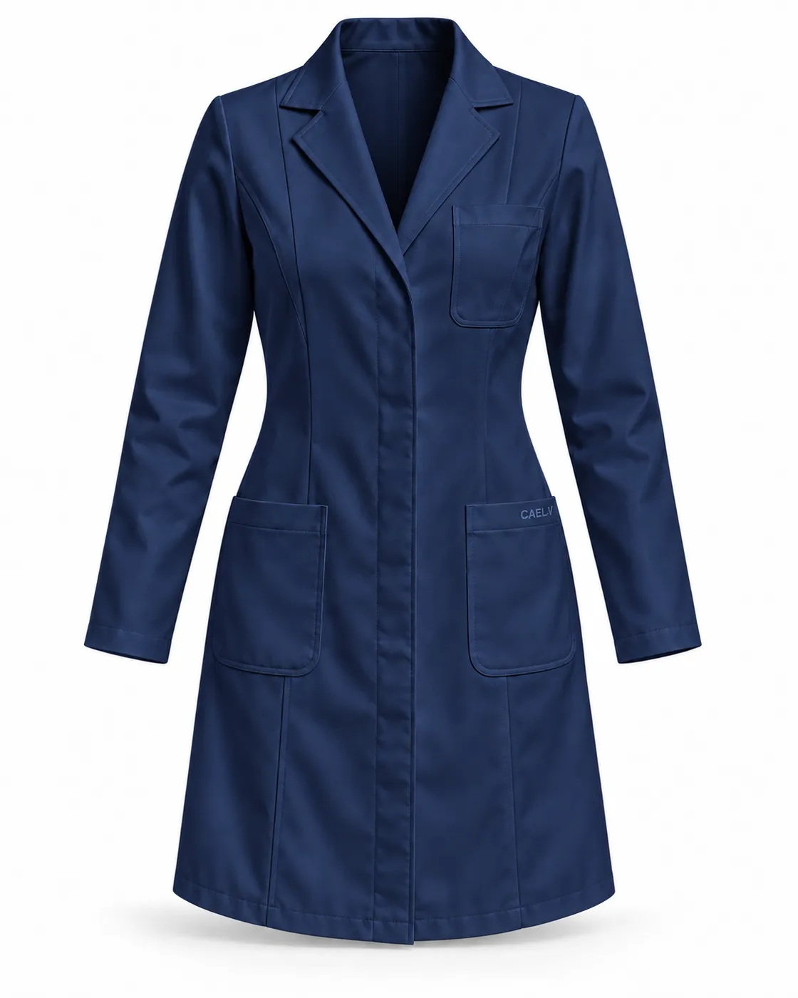Classic Notch-Lapel Lab Coat — Front · Navy
