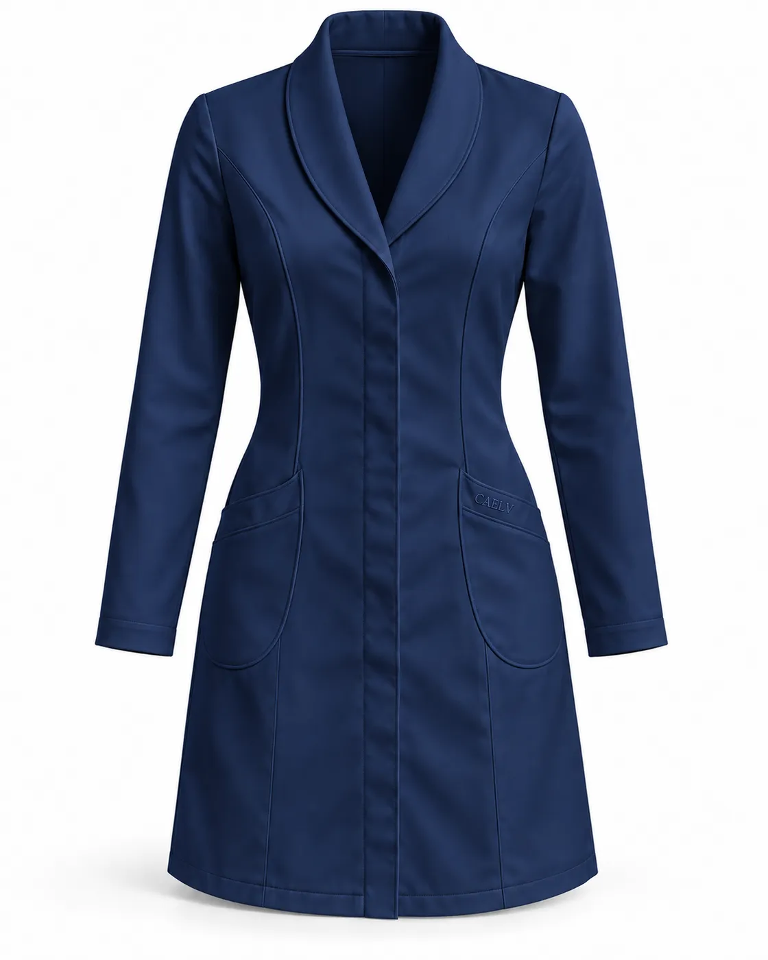 Shawl-Collar Lab Coat — Front · Navy