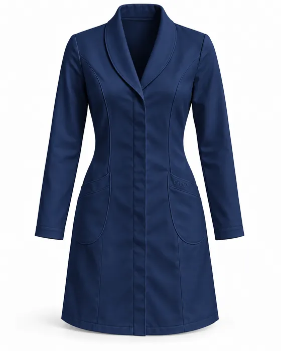 Shawl-Collar Lab Coat, Navy