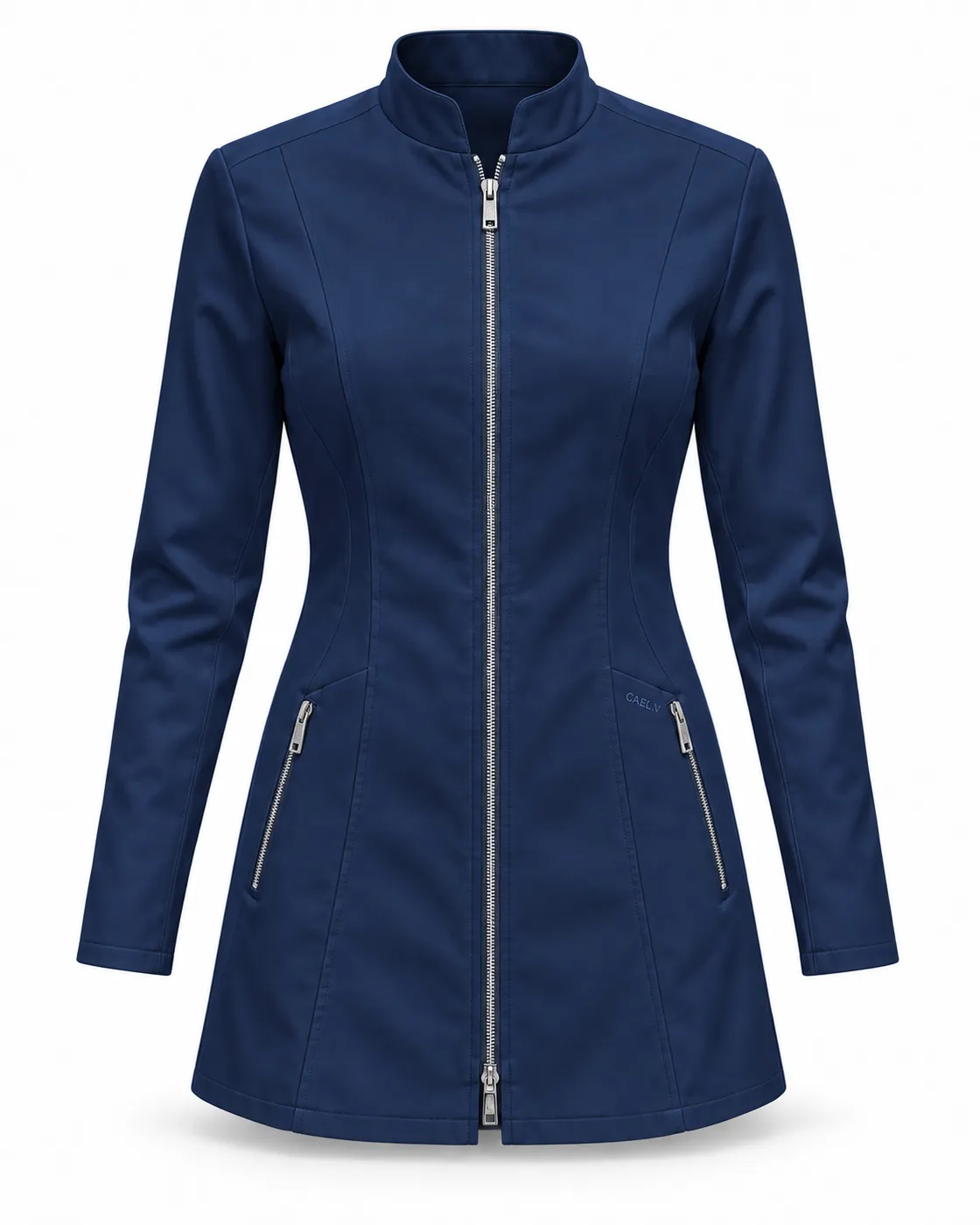 Sport Zip Short Lab Coat — Front · Navy