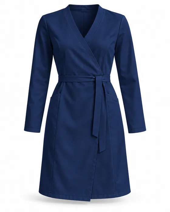 Belted Wrap Lab Coat, Navy