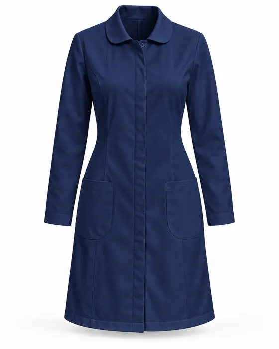 Round-Collar Lab Coat, Navy