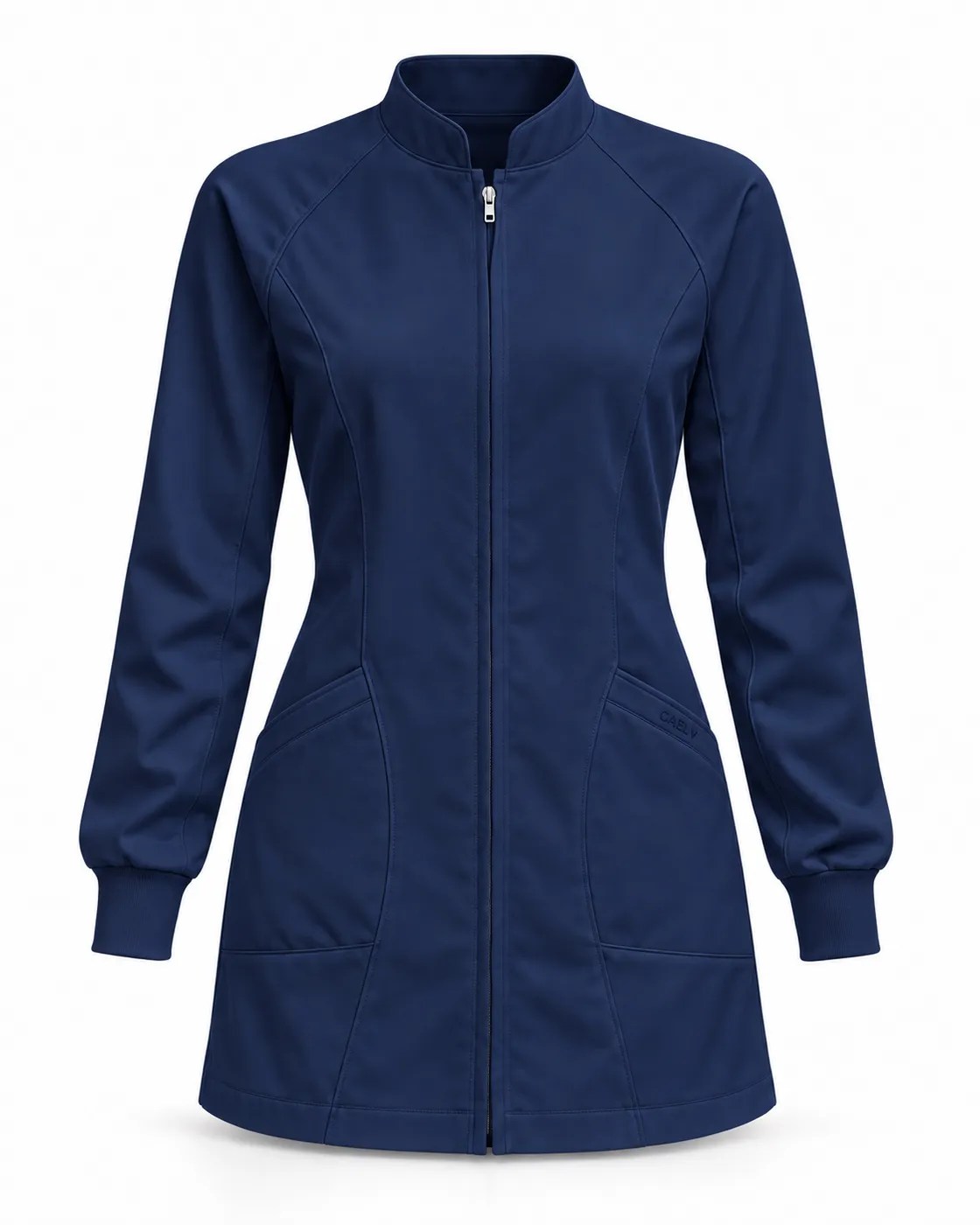 Raglan Knit-Cuff Lab Coat — Front · Navy