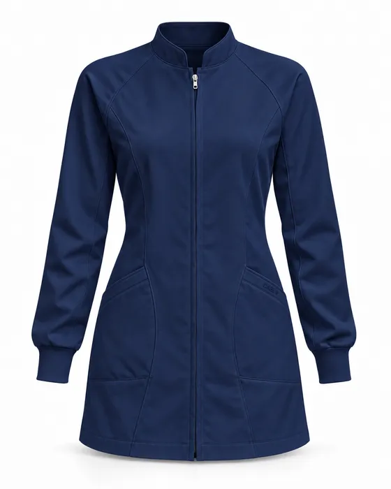 Raglan Knit-Cuff Lab Coat, Navy