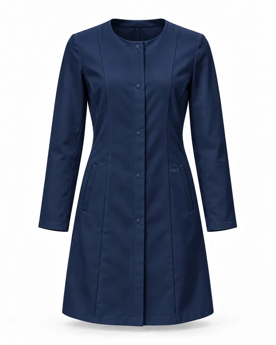 Collarless Minimal Lab Coat, Navy