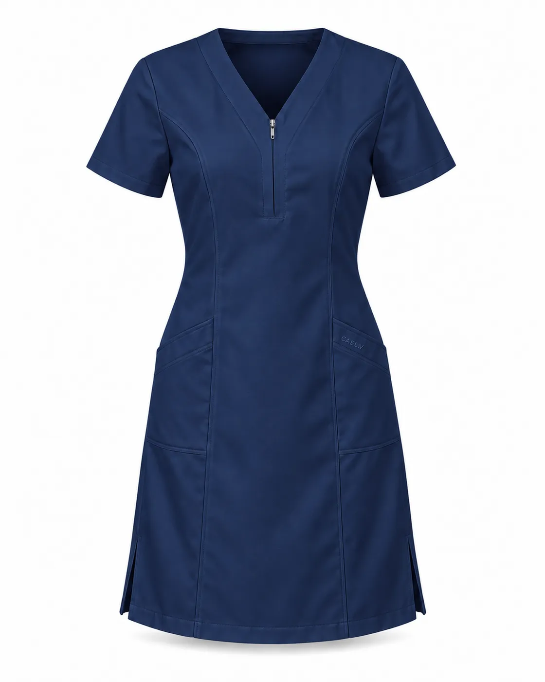 Classic Zip Knee Dress — Front · Navy