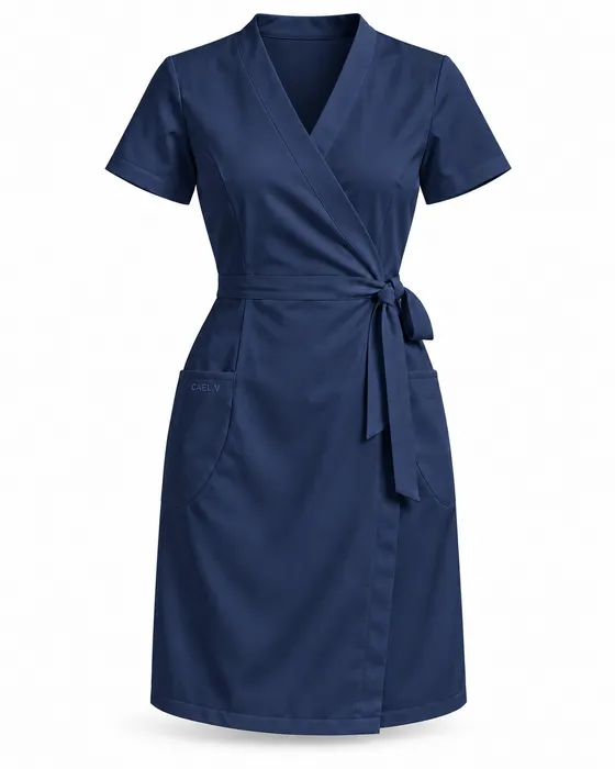 Belted Wrap Dress, Navy