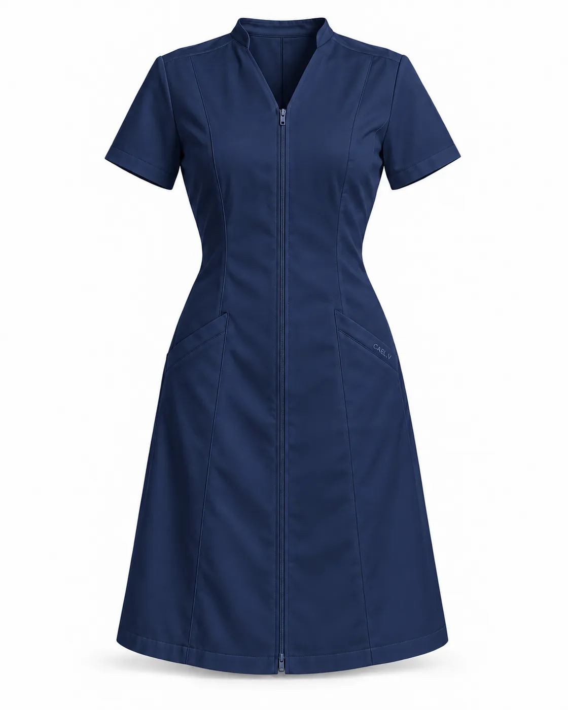 Full-Zip A-Line Dress — Front · Navy