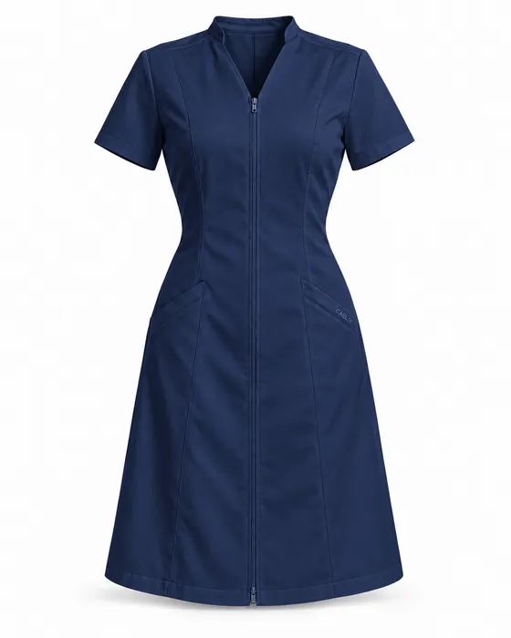 Full-Zip A-Line Dress, Navy