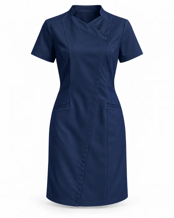 Asymmetric Snap Dress, Navy