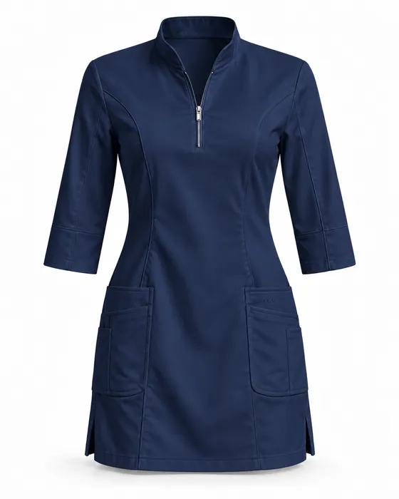 Funnel-Collar Zip Dress, Navy