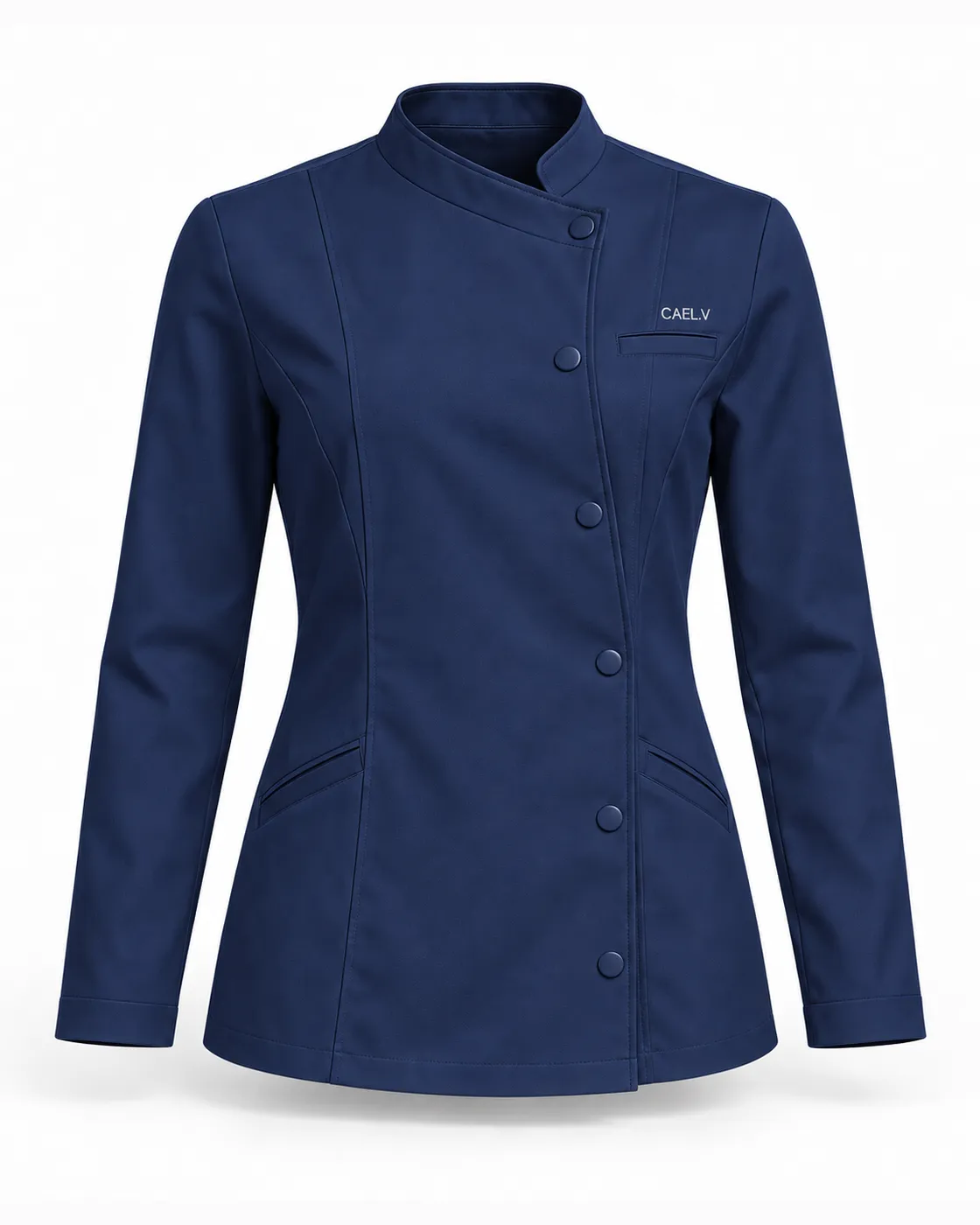 Asymmetric Button Jacket — Front · Navy