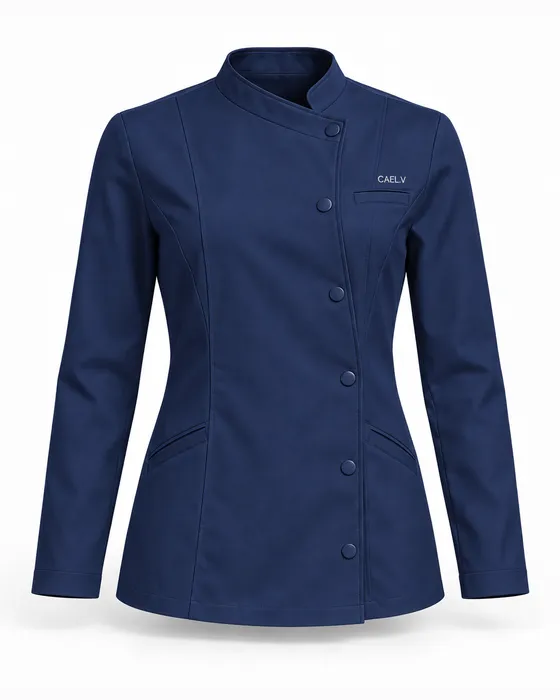 Asymmetric Button Jacket, Navy