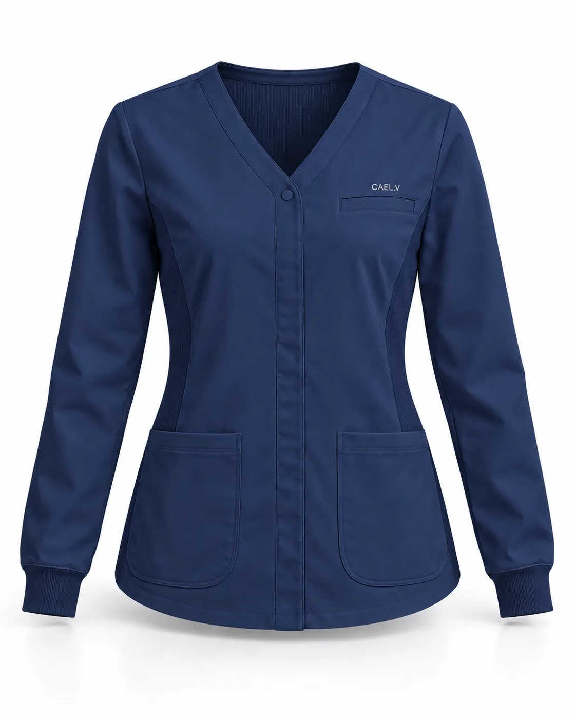 V-Neck Snap Jacket — Front · Navy