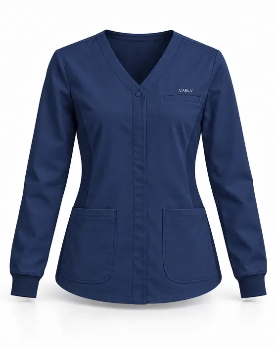 V-Neck Snap Jacket, Navy