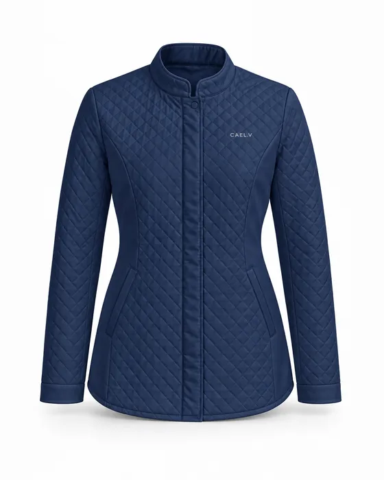 Quilted Stand-Collar Jacket, Navy