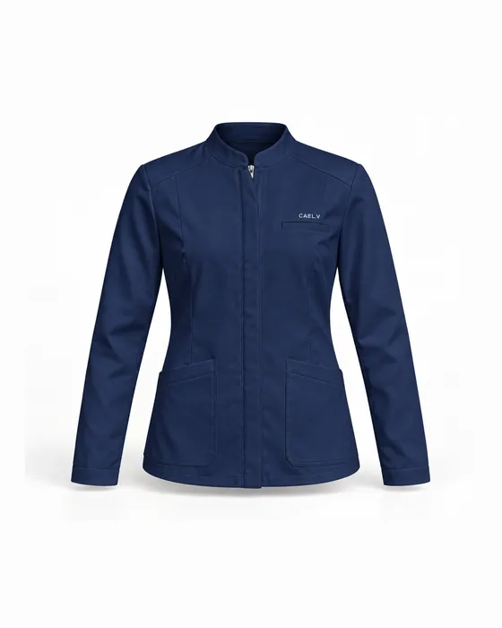 Mandarin Zip Jacket, Navy