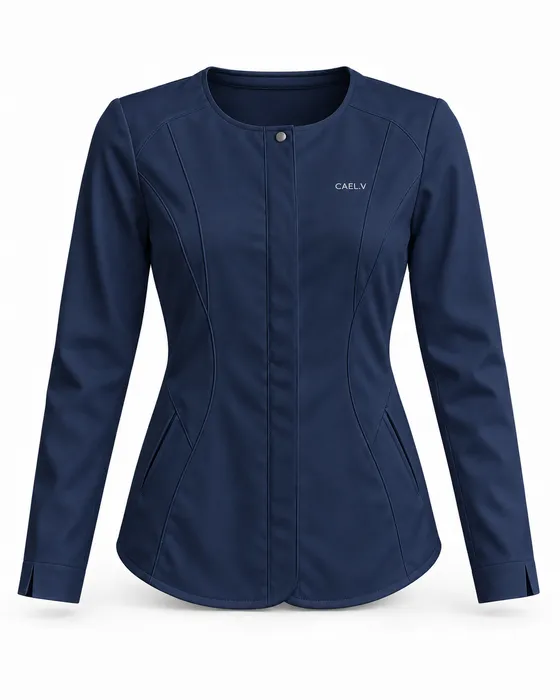 Collarless Placket Jacket, Navy
